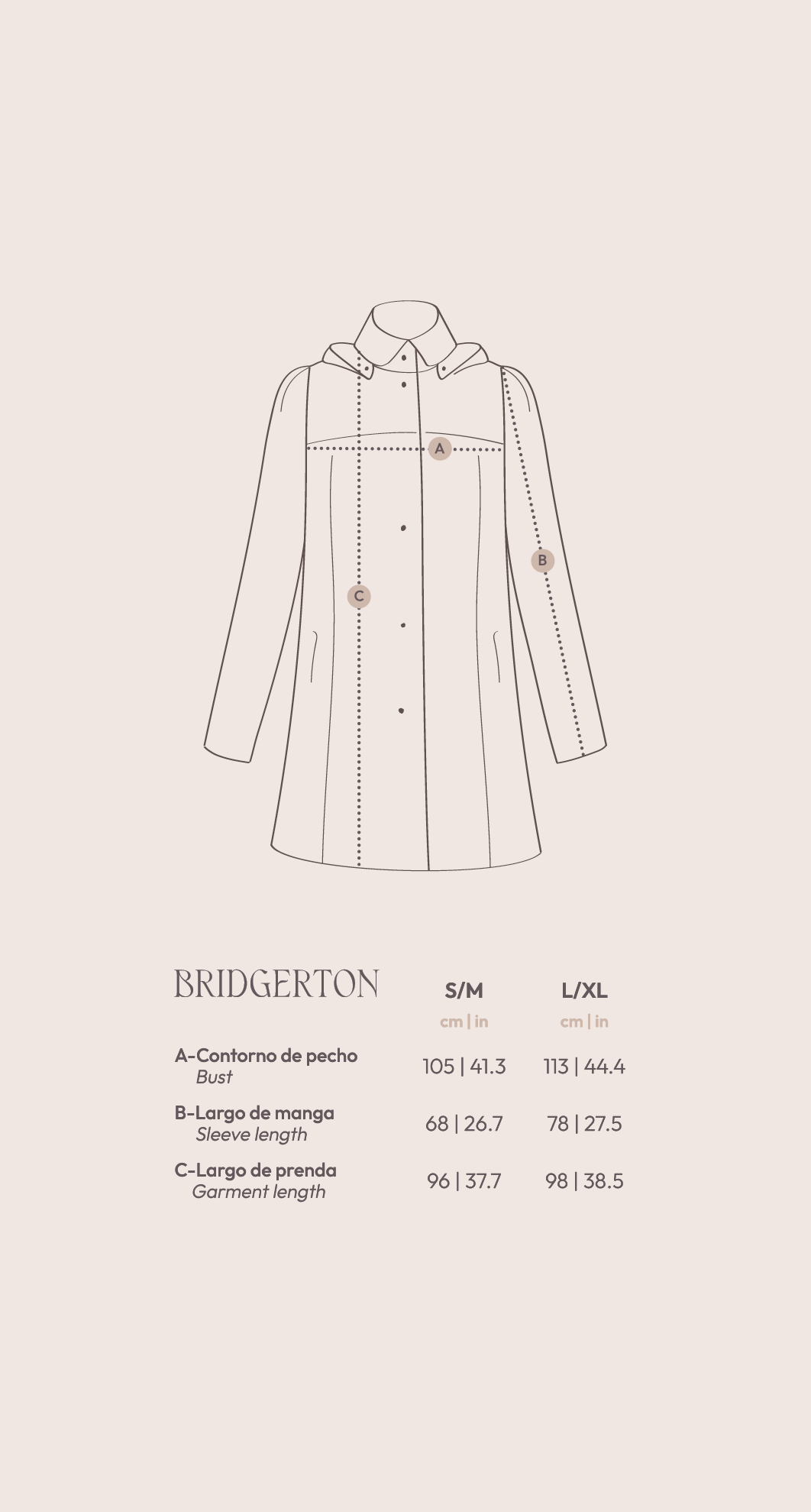 Guía de tallas impermeables Bridgerton